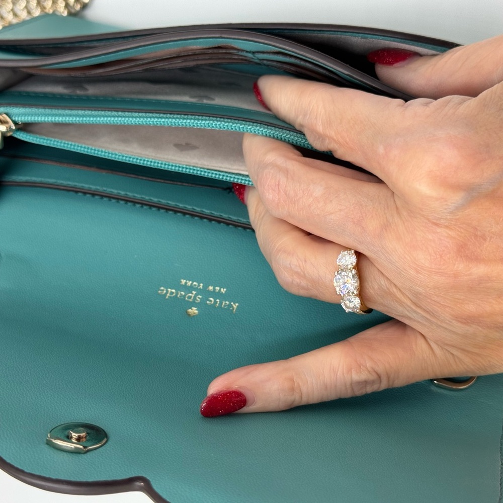 Kate Spade Gemma wallet on a chain crossbody bag in a teal - Picture 6 of 9